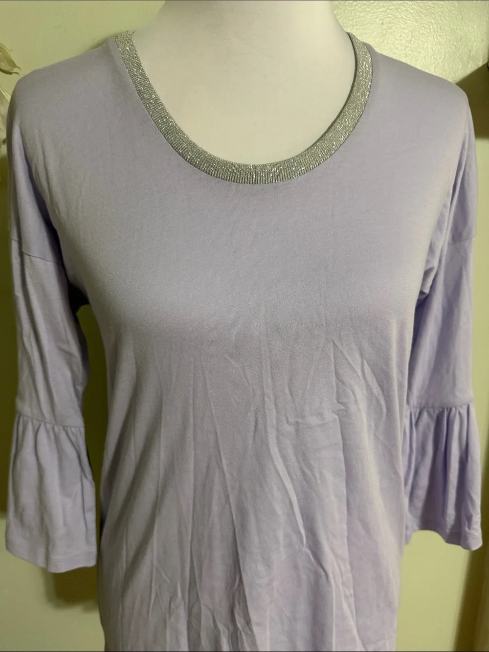 Michael Kors Lavender Ruffle-Sleeve Top with Silver Neckline